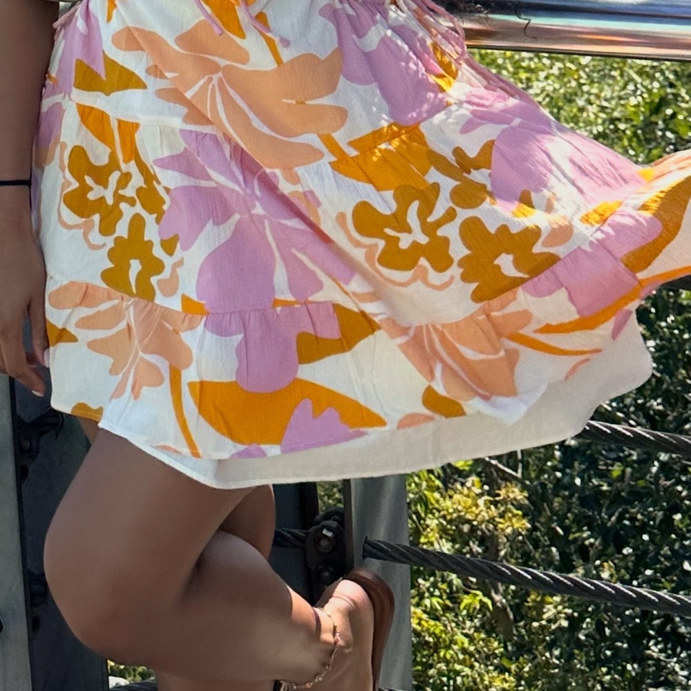 Sabo Skirt Floral Mini Dress in Pink and Orange